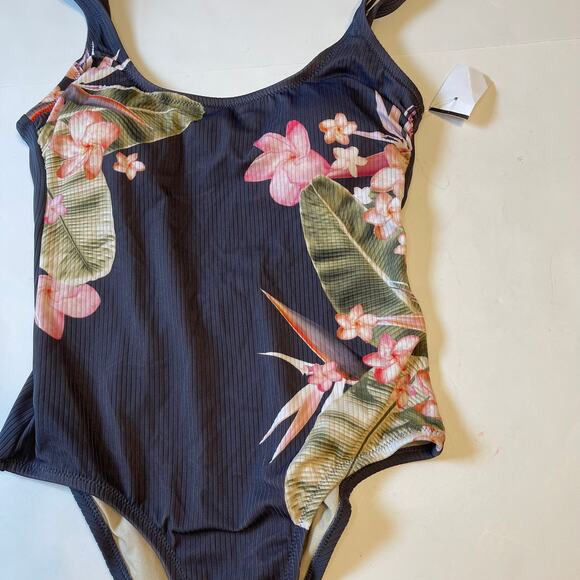 Kona Sol Gray Floral One Piece Tank Swimsuit, S, NWOT - Picture 4 of 6